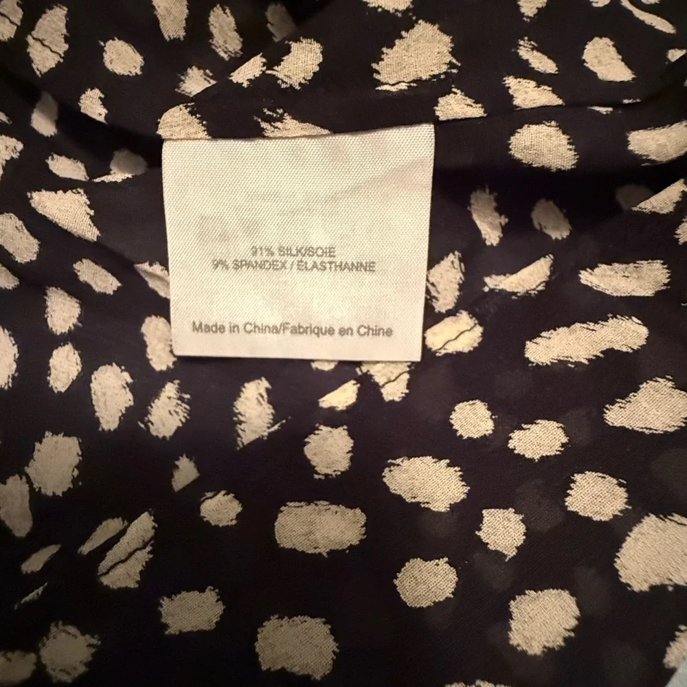 Tory Burch Black & Cream Veta Sheer Silk Blend  Blouse in Dot Print Top size 4